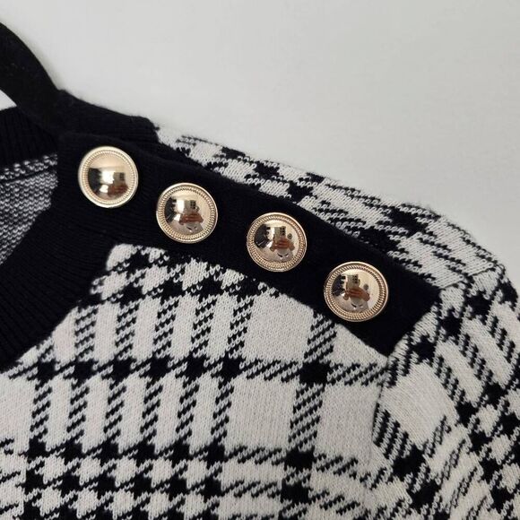 Ann Taylor Sweater Women's Small White Black Houndstooth Button Stretchy Career - Picture 3 of 6
